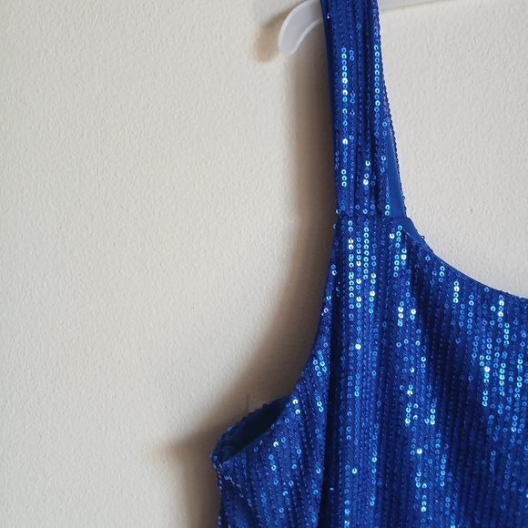 Women Sparkly Sequin Tank Top Royal Blue 2XL - Picture 4 of 9